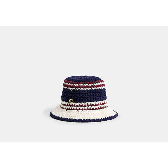 Coach Accessories - Coach Striped Crochet Bucket Hat NWT